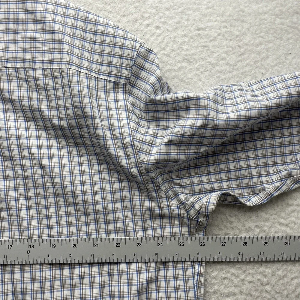 Joseph A Bank Traveler Shirt Mens XL Blue Brown White Plaid Check Preppy Exec - Picture 6 of 9